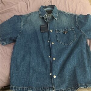 Prada Blue Denim Short-Sleeve Button Shirt